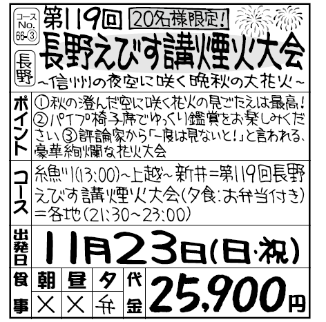 20名様限定　長野えびす講煙火大会